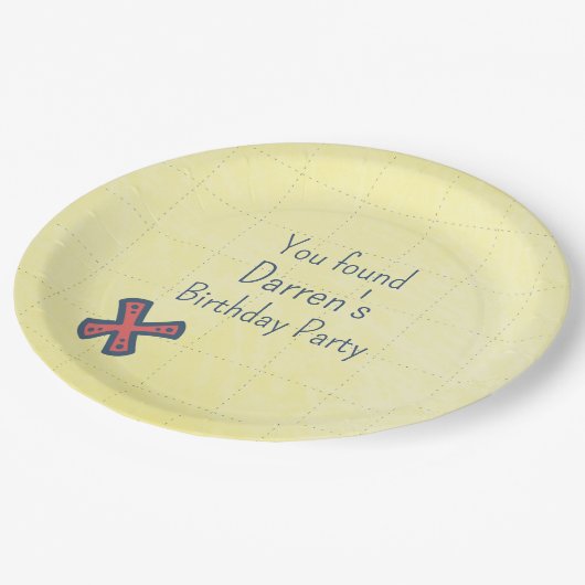 Schatkaart Pirate Party X markeert de plek Papieren Bordje (Gekanteld)