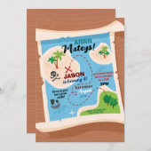 Schatkaart Pirate Verjaardagsfeestje Schip Ahoy Kaart (Voorkant / Achterkant)