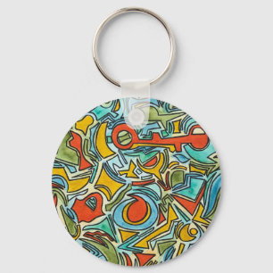 Schatkist-Kleurrijk Waterverf Kunstwerk Sleutelhanger