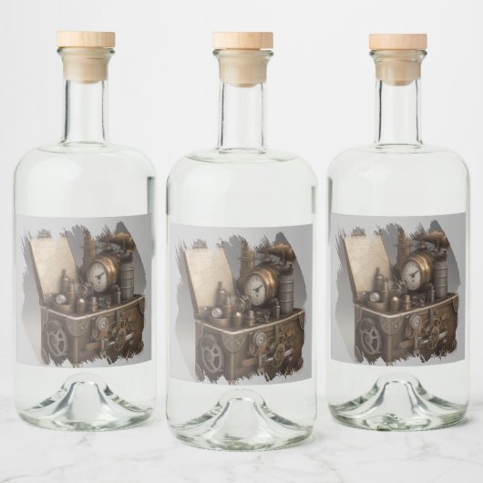 Schatkist met tandwielen likeurfles etiket (Flessen)