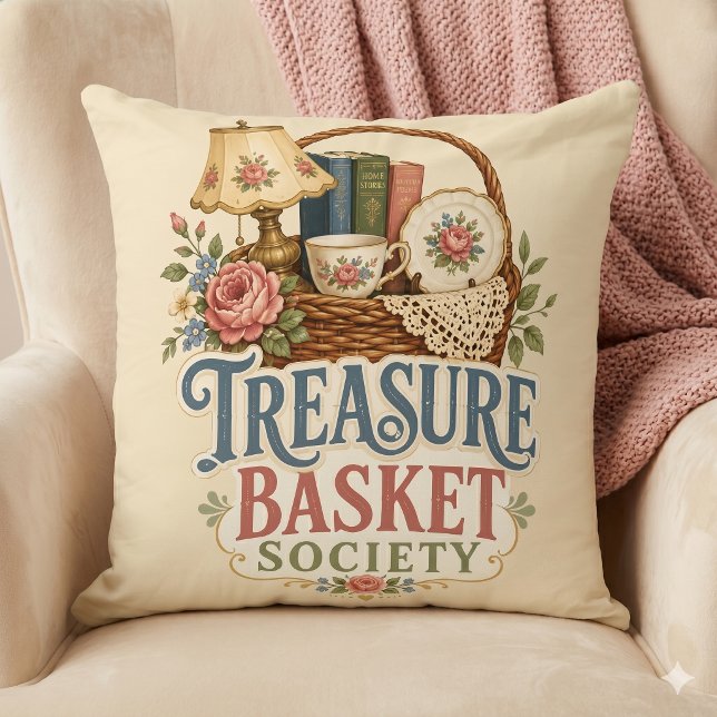 Schatmandsociteit Cottagecore Kussen (Treasure Basket Society Cottagecore Throw Pillow)