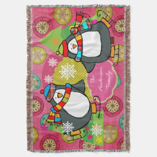 Schatpinguïns en kerstbomen deken (Voorkant Verticaal)