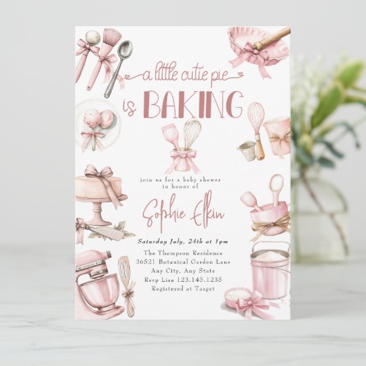 schattebout | Waterverf Roze Meisje Baby shower Kaart (Staand voorkant)