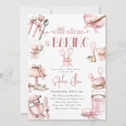 schattebout | Waterverf Roze Meisje Baby shower Kaart (Voorkant)