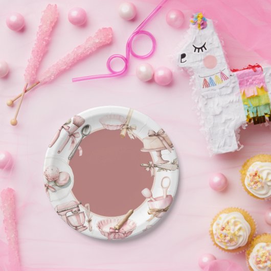 schattebout | Waterverf Roze Meisje Baby shower Papieren Bordje (Feest)