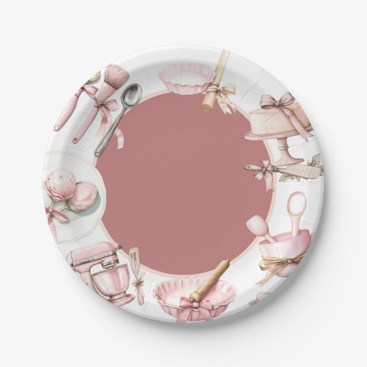 schattebout | Waterverf Roze Meisje Baby shower Papieren Bordje (Voorkant)