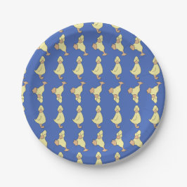 Schattelijk Geel Eendje Blauwe Baby Shower Papieren Bordje