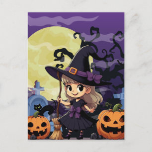 Schattelijke Anime Halloween Heks Briefkaart