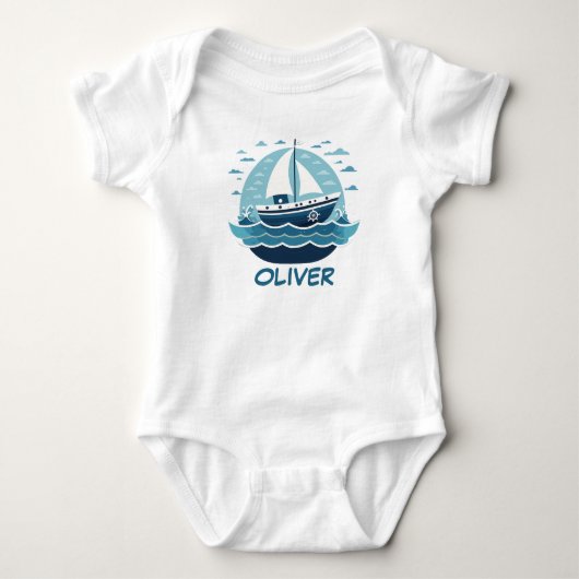 Schattelijke Blauwe Zeilboot Romper (Voorkant)