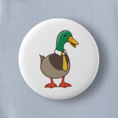 Schattelijke cartoon wilde eend met stropdas ronde button 5,7 cm