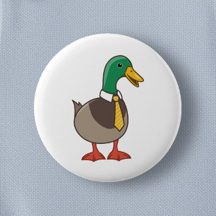 Schattelijke cartoon wilde eend met stropdas ronde button 5,7 cm