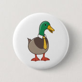 Schattelijke cartoon wilde eend met stropdas ronde button 5,7 cm (Voorkant)