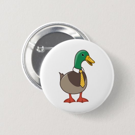 Schattelijke cartoon wilde eend met stropdas ronde button 5,7 cm (Voorkant /achterkant)