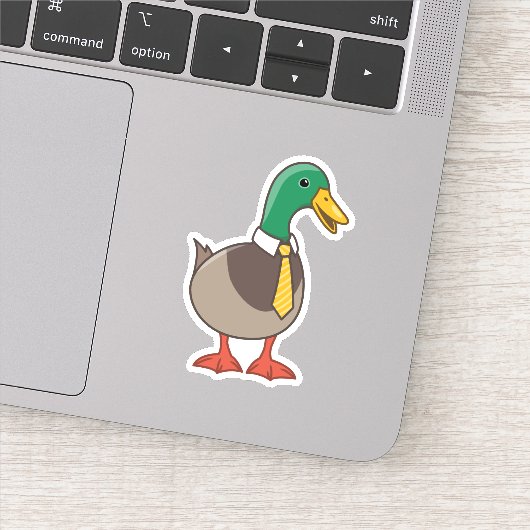 Schattelijke cartoon wilde eend met stropdas sticker (Detail)