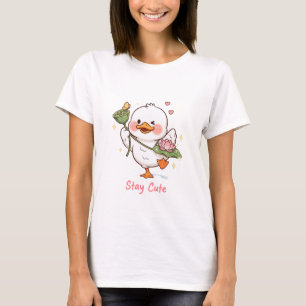 Schattelijke Eend Blijf Schattig Kawaii Lotus Bloe T-shirt