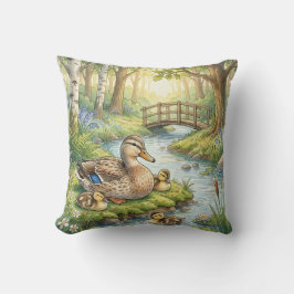Schattelijke eend en baby's Rivier- en meer dieren Kussen