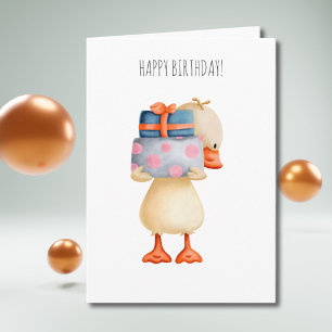 Schattelijke eend en cadeaus Gefeliciteerd verjaar Kaart