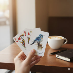 Schattelijke Kleine Bergblauwe Vogel Waterverf, op Pokerkaarten