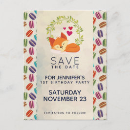 Schattelijke oranje vos met krans save the date briefkaart