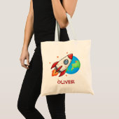 Schattelijke rode raket in de ruimte tote bag (Voorkant (product))