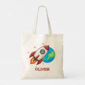 Schattelijke rode raket in de ruimte tote bag (Achterkant)