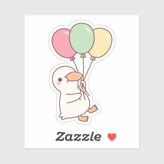 Schattelijke Witte Eend Met Ballonnen Sticker (Vel)