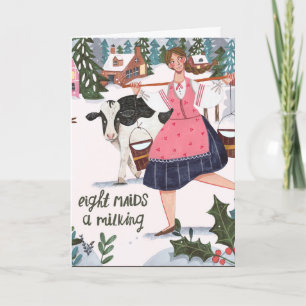 Schattig 12 dagen van Kerstmis acht melkmeisjes Kaart