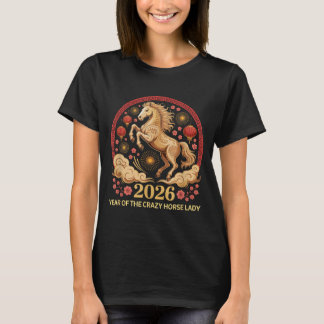 Schattig 2026 Jaar Van Crazy Horse Dame Maan Meisj T-shirt