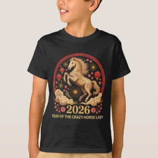 Schattig 2026 Jaar Van Crazy Horse Dame Maan Meisj T-shirt