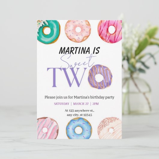 Schattig 2e Twee zoete donut thema verjaardagsfees Kaart (Staand voorkant)