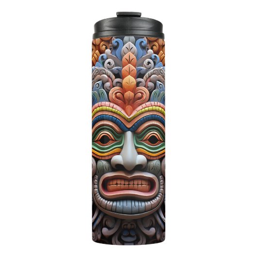 Schattig 3-D Tiki Masker Thermosbeker (Voorkant)