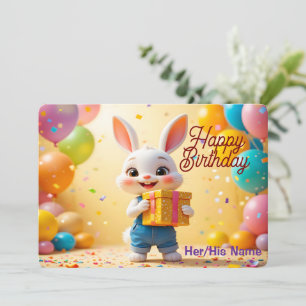 Schattig 3D Konijn Gelukkig Verjaardag Kaart