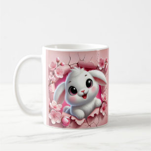 Schattig 3D konijn gluren door bloemenpracht Koffiemok
