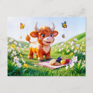 Schattig 3D Stier Dierenriem Picknick Briefkaart