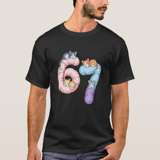 Schattig 6 7 Zelfverzekerde Katten Meme Gen Alpha T-shirt (Voorkant)