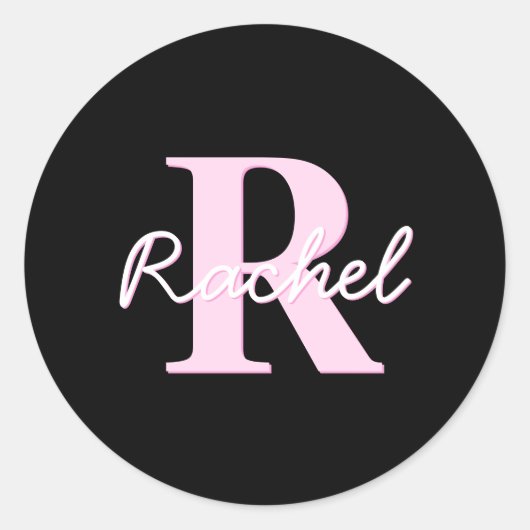 Schattig aanpasbaar monogram | Lichtroze & Zwart Ronde Sticker (Voorkant)