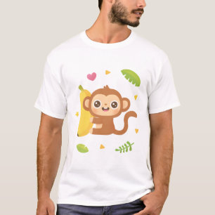 Schattig Aap en Banaan Patroon T-shirt