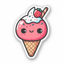 Schattig aardbei kawaii ijs sticker