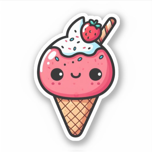Schattig aardbei kawaii ijs sticker (Voorkant)