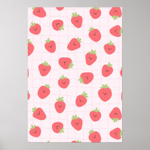 Schattig Aardbei Patroon – Kawaii Aardbei Poster