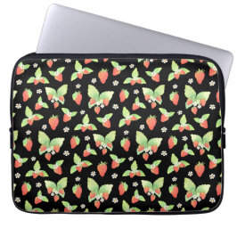 Schattig Aardbei Waterverf Botanisch Patroon Laptop Sleeve