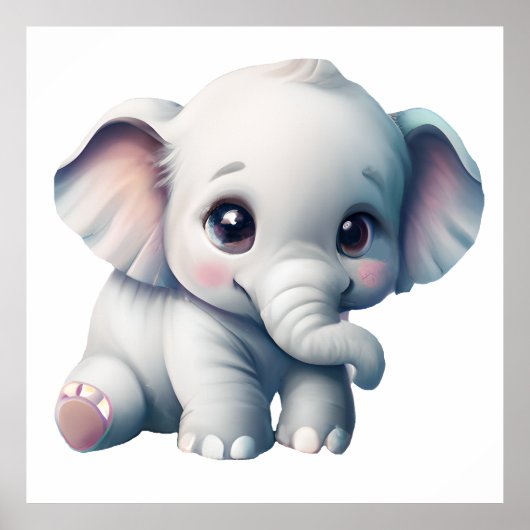 Schattig Aardig Kawaii Baby Olifant Poster (Voorkant)