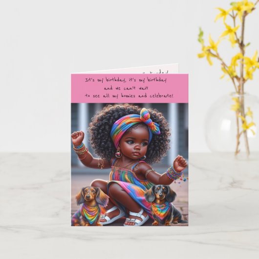 Schattig Afrikaans meisje verjaardagsfeestuitnodig Kaart (Gele Bloem)