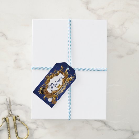Schattig Afrikaanse prins Royal Blue/Gold Foto Cadeaulabel (Met Touw)