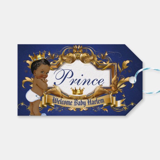 Schattig Afrikaanse prins Royal Blue/Gold Foto Cadeaulabel (Voorkant (Horizontaal))
