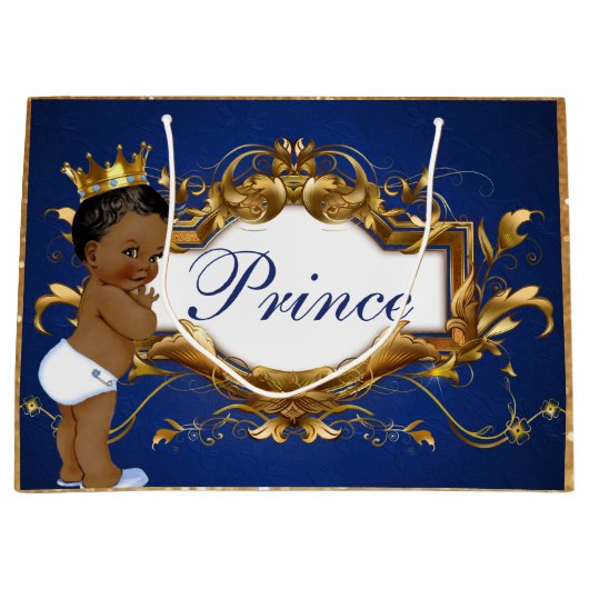 Schattig Afrikaanse prins Royal Blue/Gold Gift Bag Groot Cadeauzakje (Voorkant)