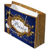 Schattig Afrikaanse prins Royal Blue/Gold Gift Bag Groot Cadeauzakje (Voorkant Gekanteld)