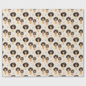 Schattig Afro-Amerikaans meisje met gouden bloemen Cadeaupapier (Vlak)