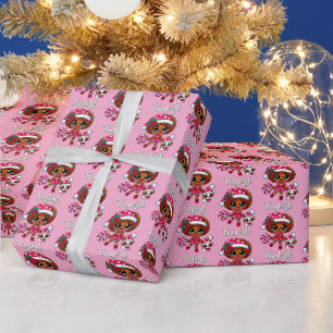 Schattig Afro-Amerikaans Meisje & Puppy Kerstmis Cadeaupapier