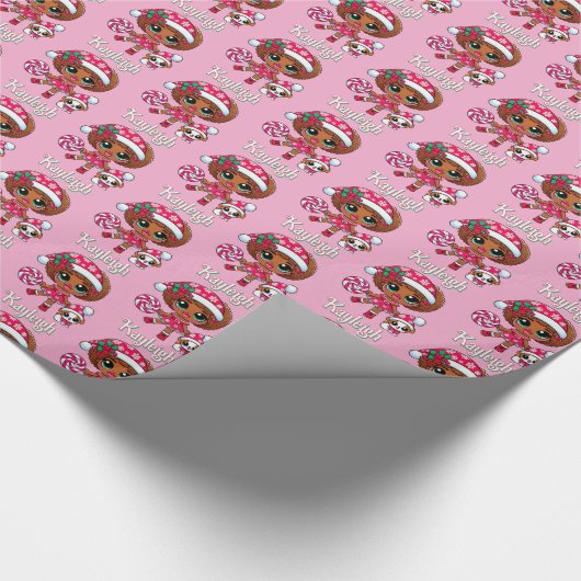 Schattig Afro-Amerikaans Meisje & Puppy Kerstmis Cadeaupapier (Hoek)